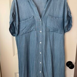 Blue Button-Up Soft Denim Dress